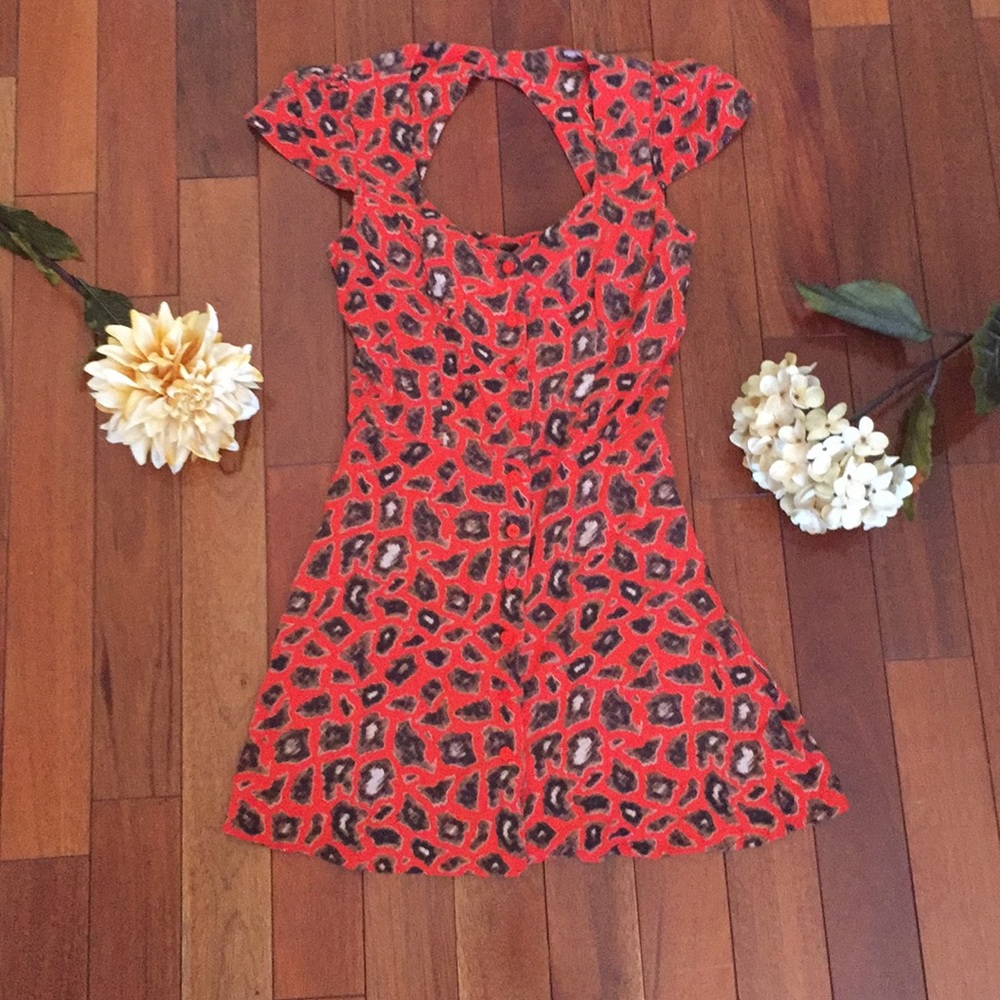 TopShop Orange Cheetah Print Button Front Blouse